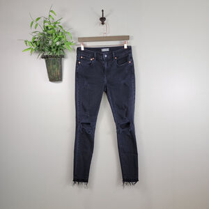 AE77 Premium Skinny Jeans American Eagle Low Rise Jeggings Ripped Black Frayed 6